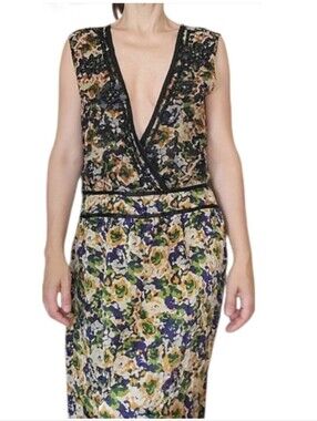 MEGAN PARK Abstract Floral print Beaded Silk Dress 4